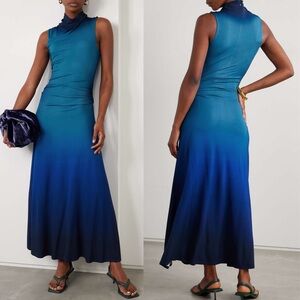 SIMKHAI Blue Ombre Stretch Aldina Midi Dress Size L Luxury Feminine